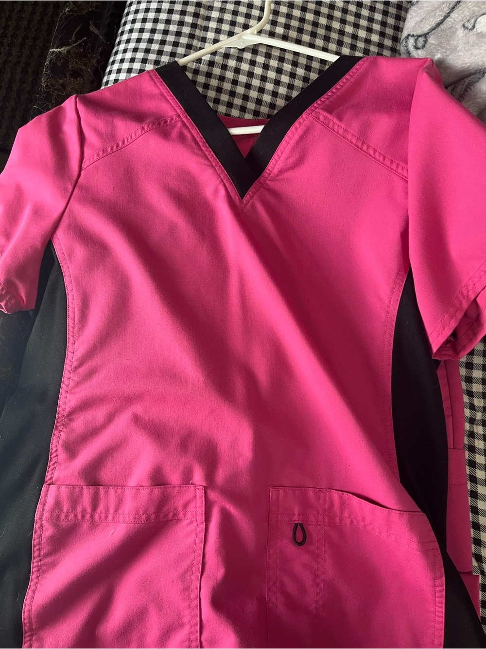 Scrubstar Women's Hot Pink Scrub Top and bottoms with Black Trim
